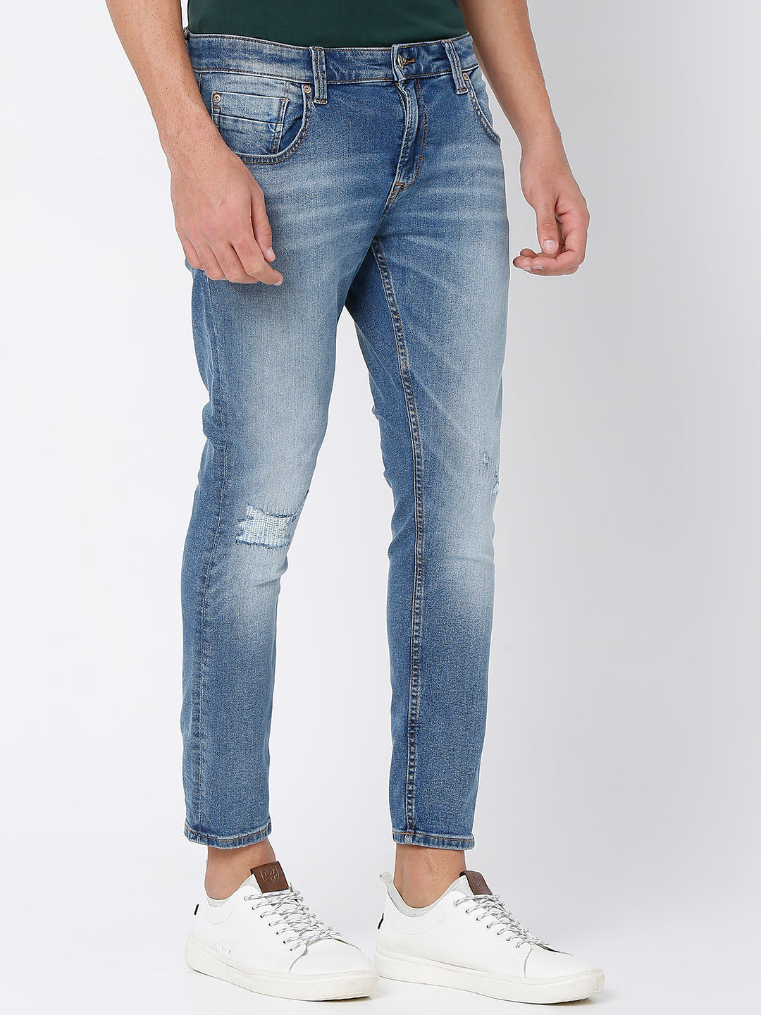 Spykar Mid Blue Cotton Slim Fit Tapered Length Jeans For Men (Kano)