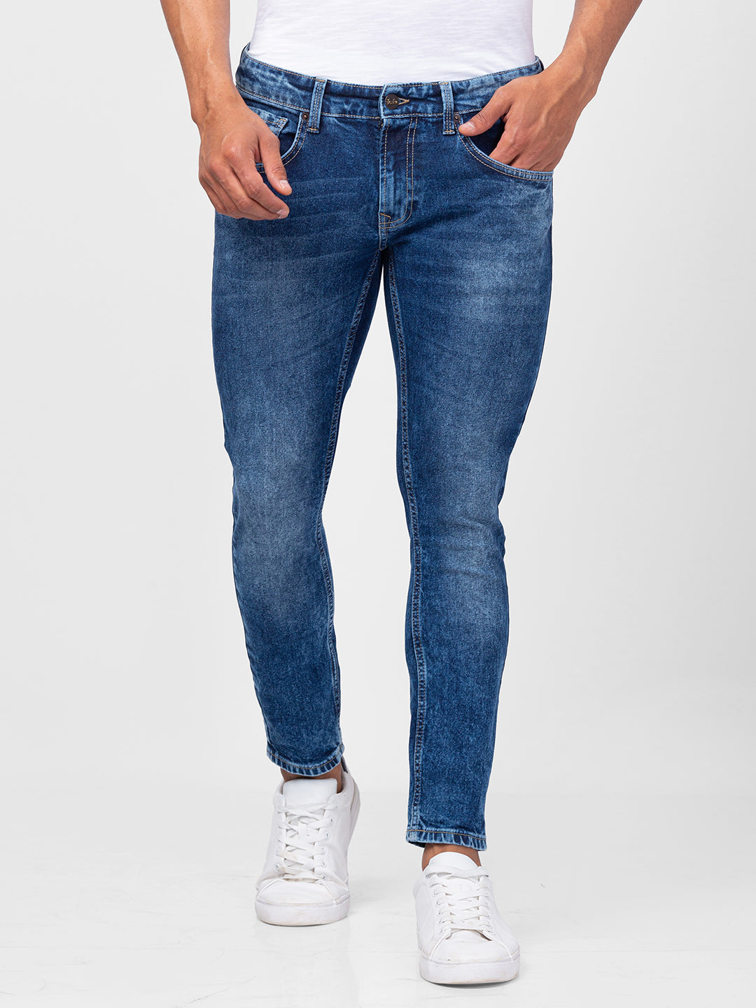 Spykar Men Mid Blue Cotton Slim Fit Tapered Length Jeans (Kano)