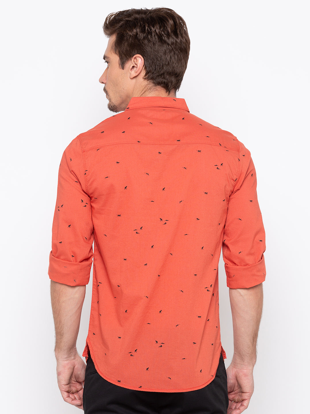 Spykar Men Orange Printed Slim Fit Casual Shirt