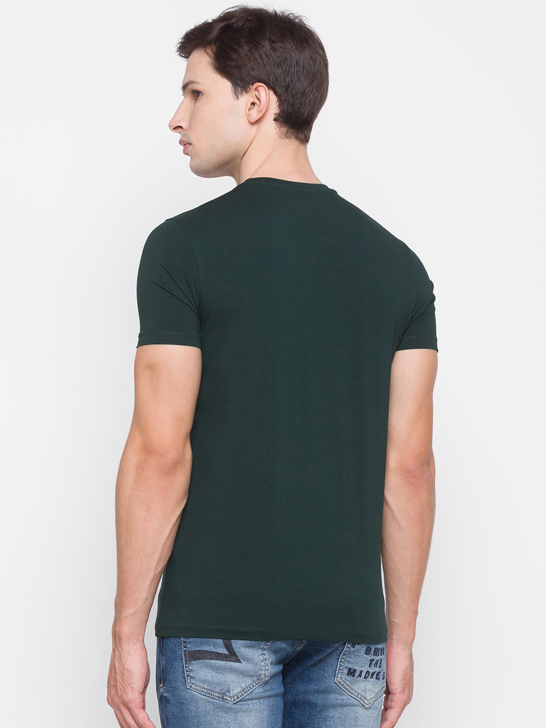 Spykar Green Cotton Men T-Shirt