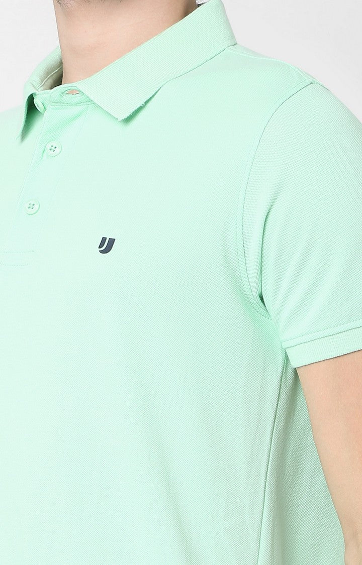 Men Premium Mint Green Cotton Regular Fit Polo T-Shirt - Underjeans By Spykar