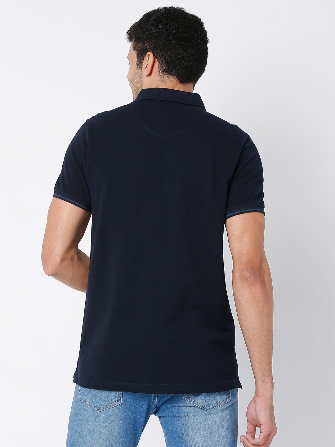 Spykar Men Navy Blue Cotton Half Sleeve Plain Casual Polo Tshirt