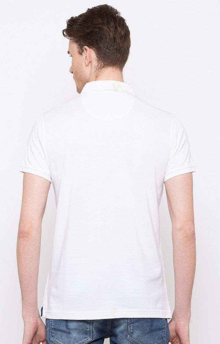 Spykar White Solid Slim Fit Polo T-Shirt