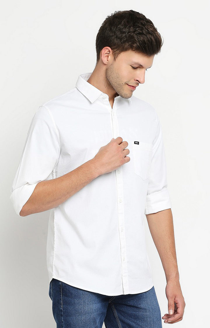 Spykar Men White Cotton Slim Fit Casual Shirts