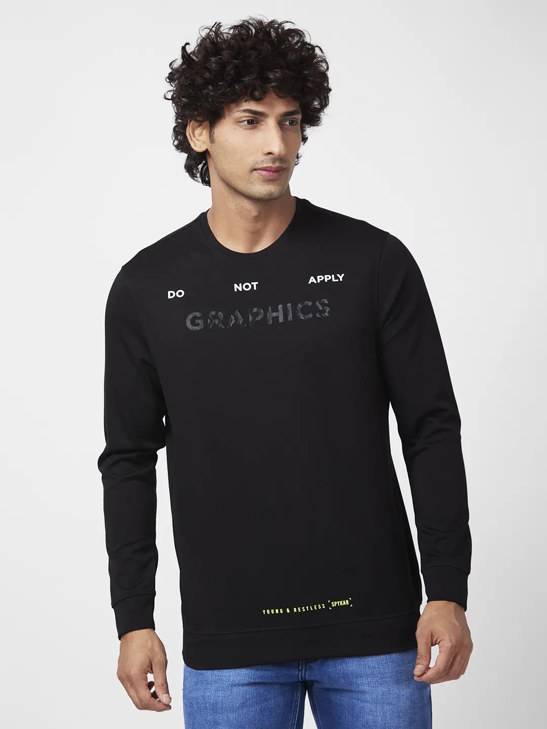 Buy Online Spykar Men Black Blended Slim Fit Full Sleeve Round