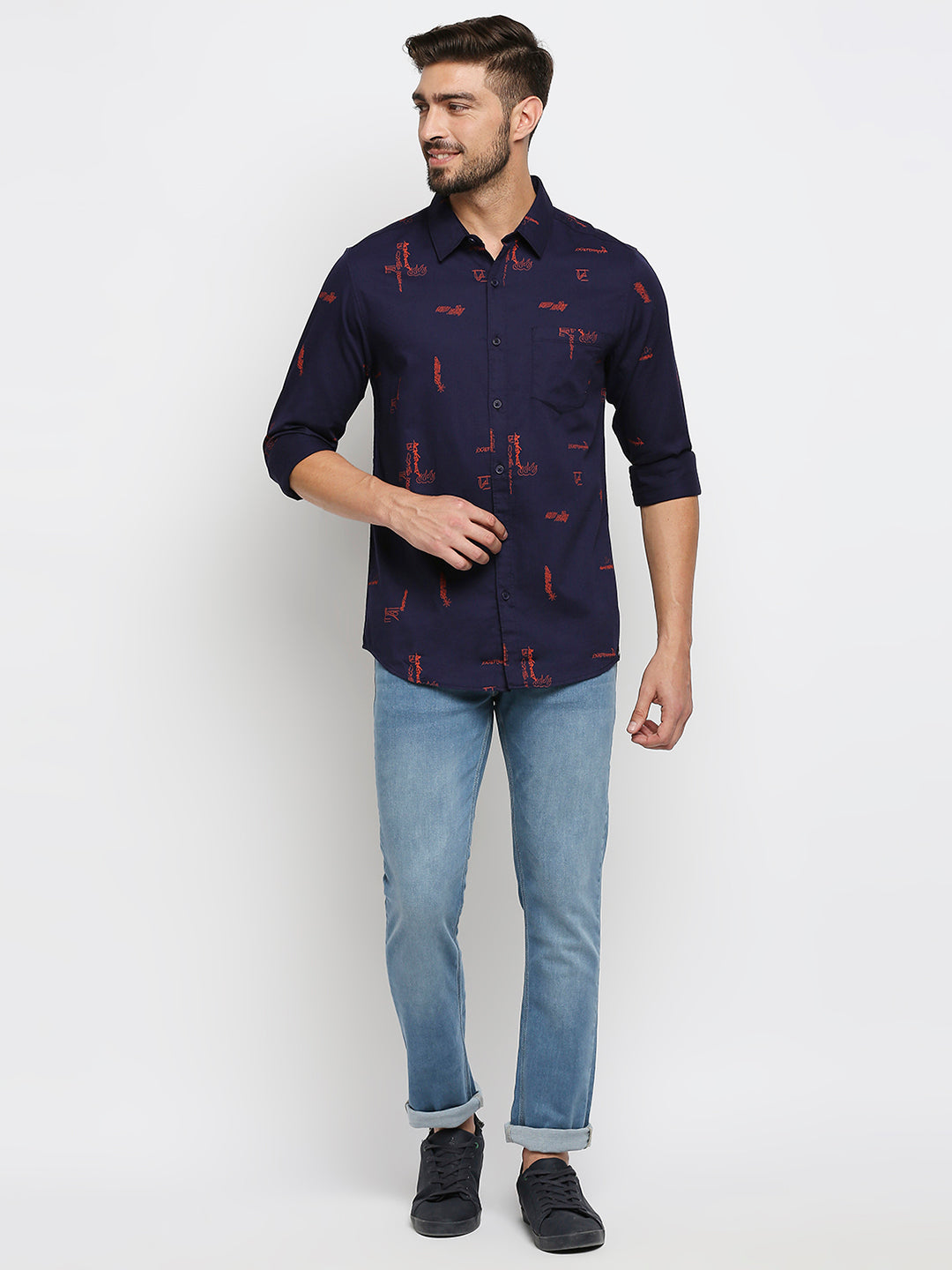 Spykar Slim Fit Blue Cotton Men Shirt