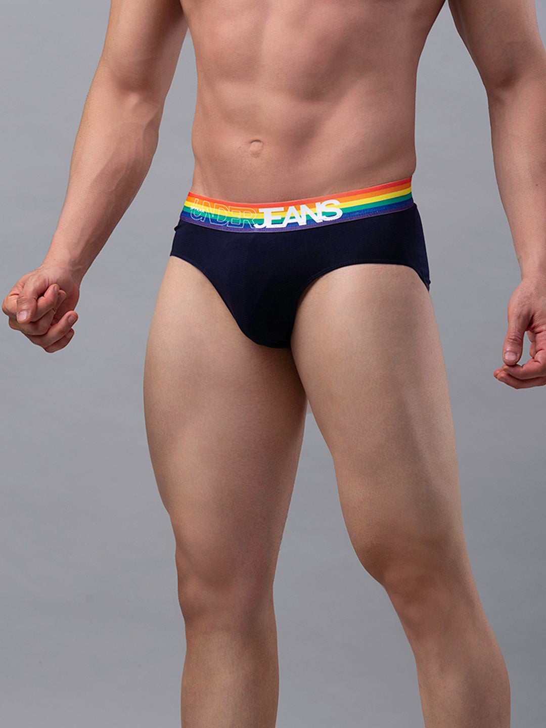 Men Premium Cotton Blend Navy-Multi Brief- Underjeans By Spykar