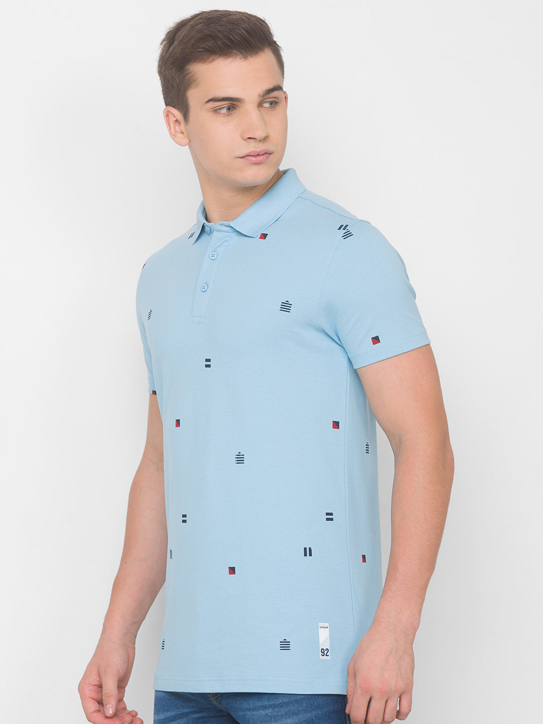 Spykar Men Blue Cotton Slim Fit Polo T-Shirt