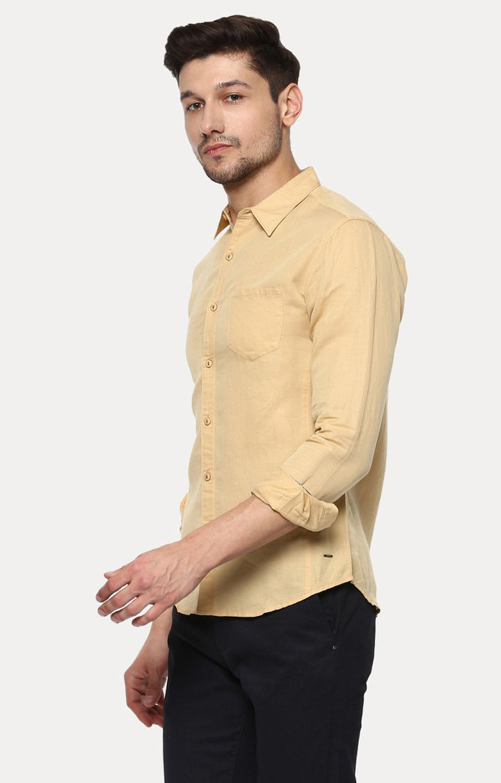 Spykar Men'S Beige Cotton Solid Casual Shirts