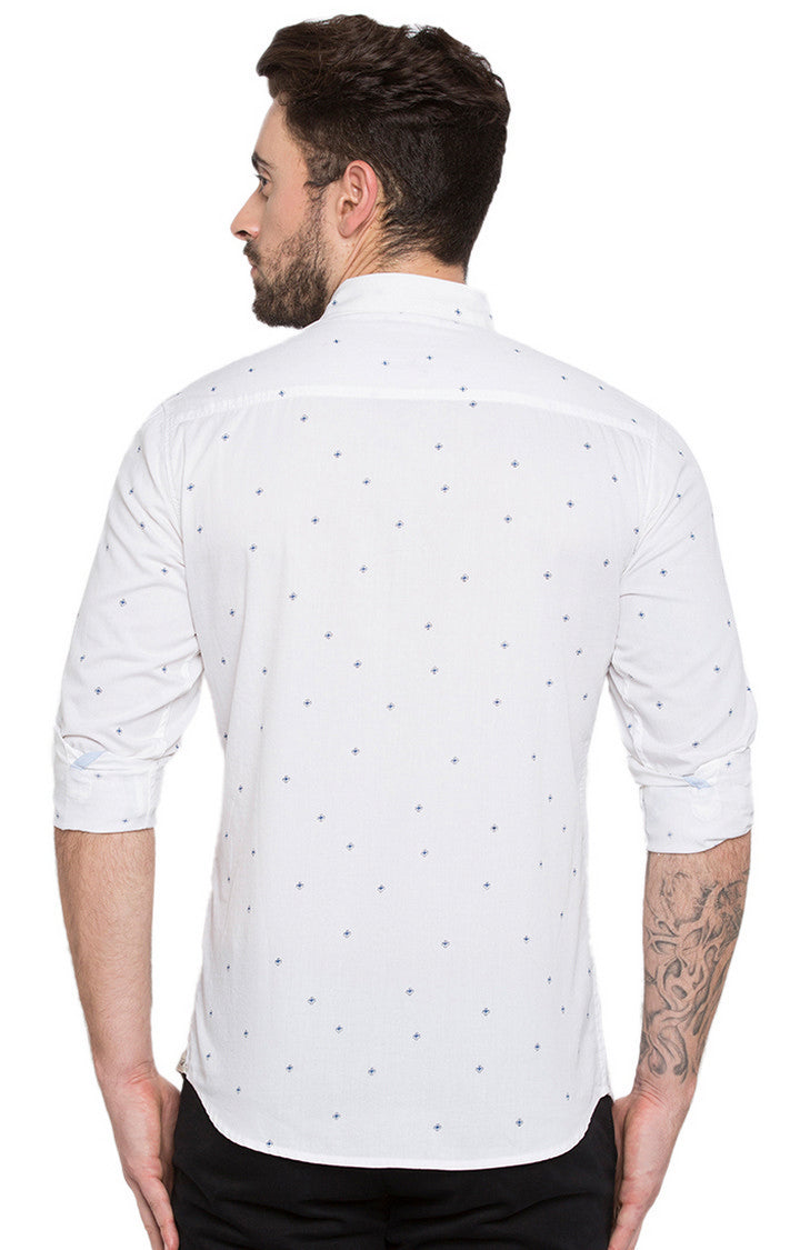 Spykar Men'S White Cotton Printed Casual Shirts