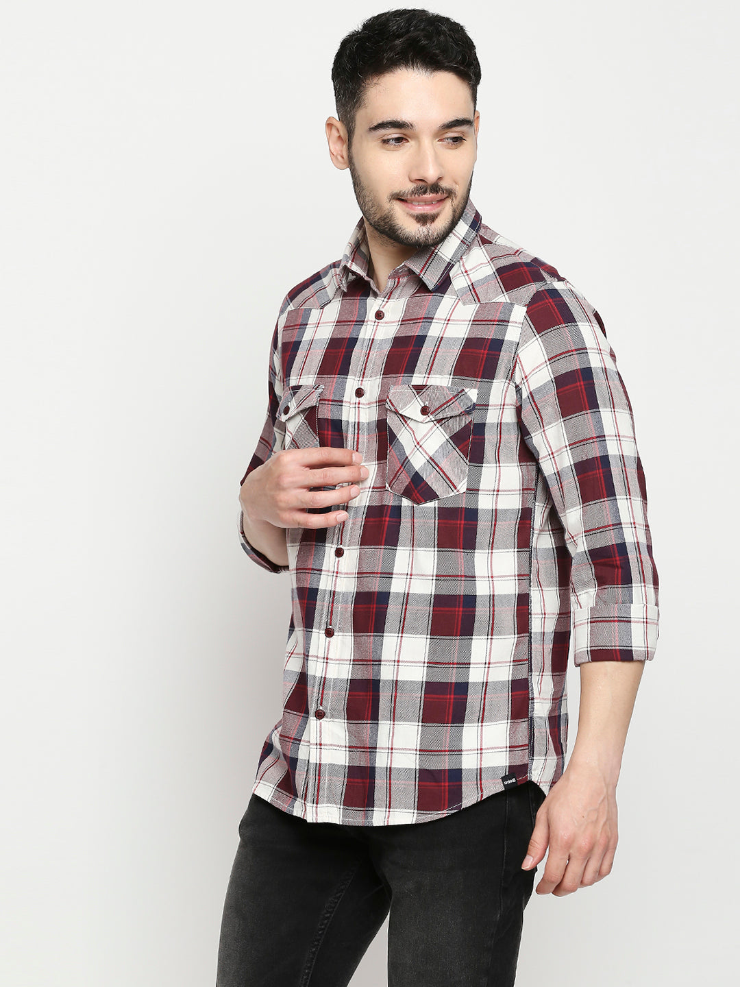 Spykar Men Maroon Cotton Slim Fit Full Sleeve Checkered Shirt