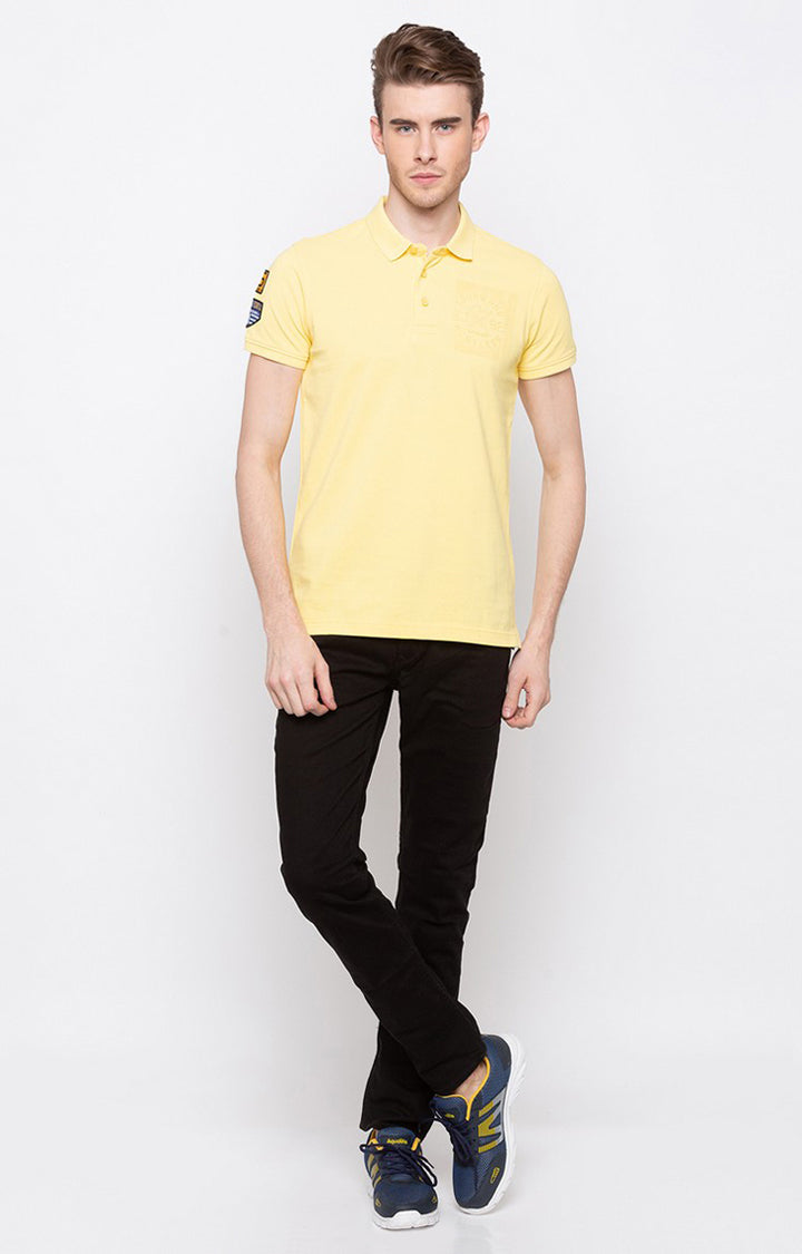 Spykar Pestle Yellow Solid Slim Polo Fit T-Shirt