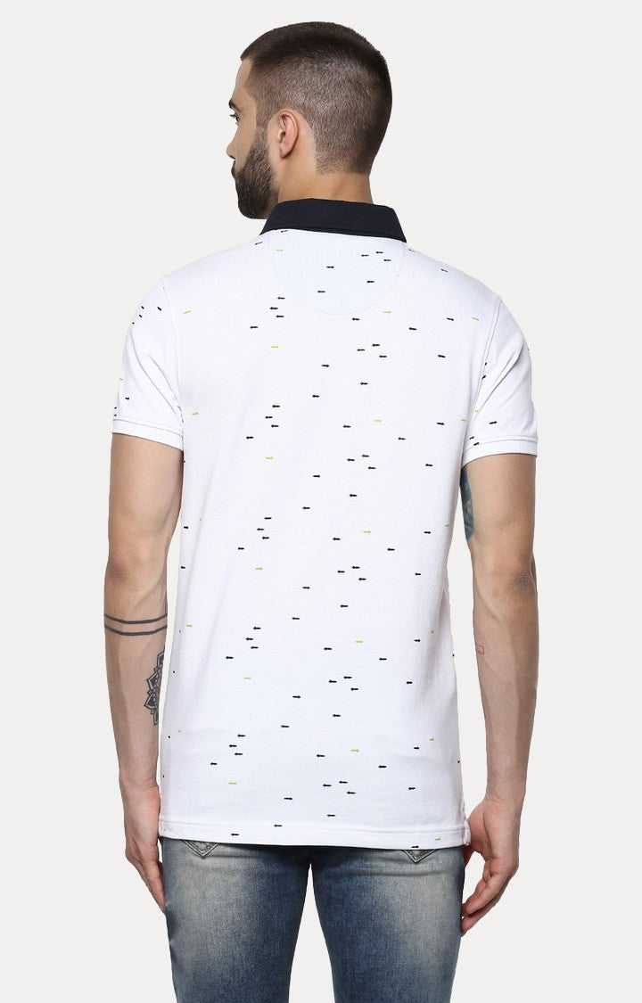 Spykar White Printed Slim Fit Polo T-Shirt