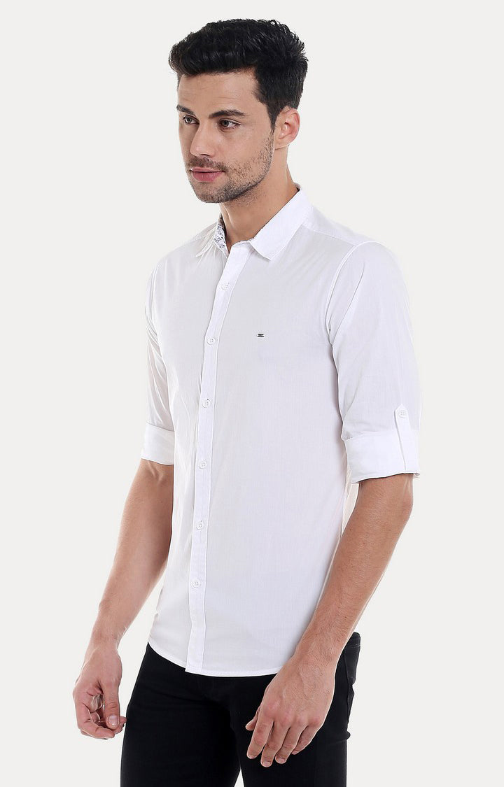 Spykar Men'S White Cotton Solid Casual Shirts