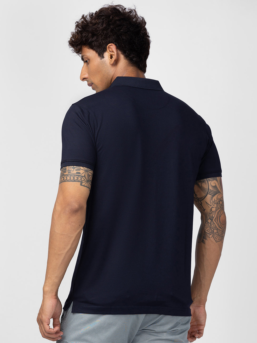 Spykar Men Navy Blue Cotton Regular Fit Half Sleeve Plain Polo T-Shirt