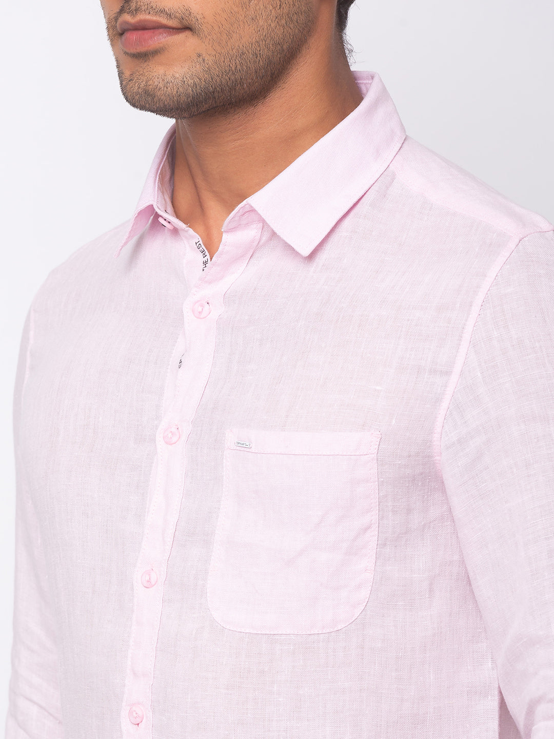 Spykar Men Baby Pink Cotton Slim Fit Shirt