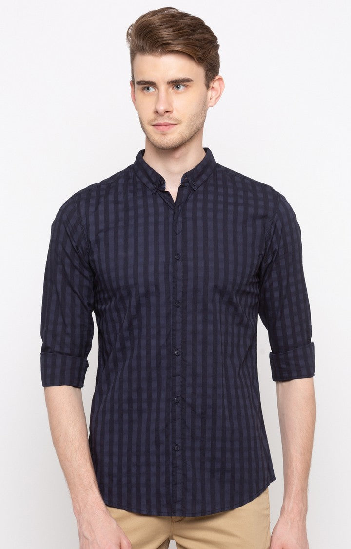 Spykar Men'S Blue Cotton Checked Casual Shirts