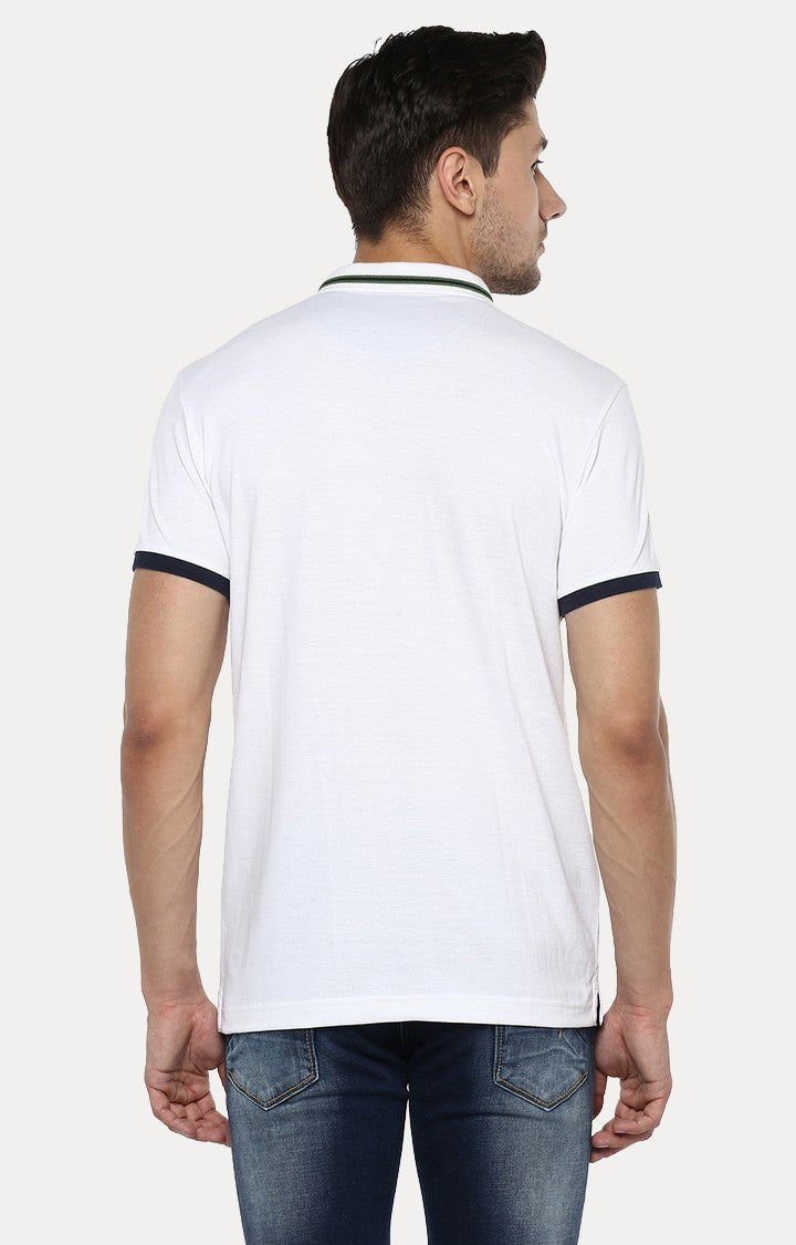 Spykar White Solid Slim Fit Polo T-Shirt