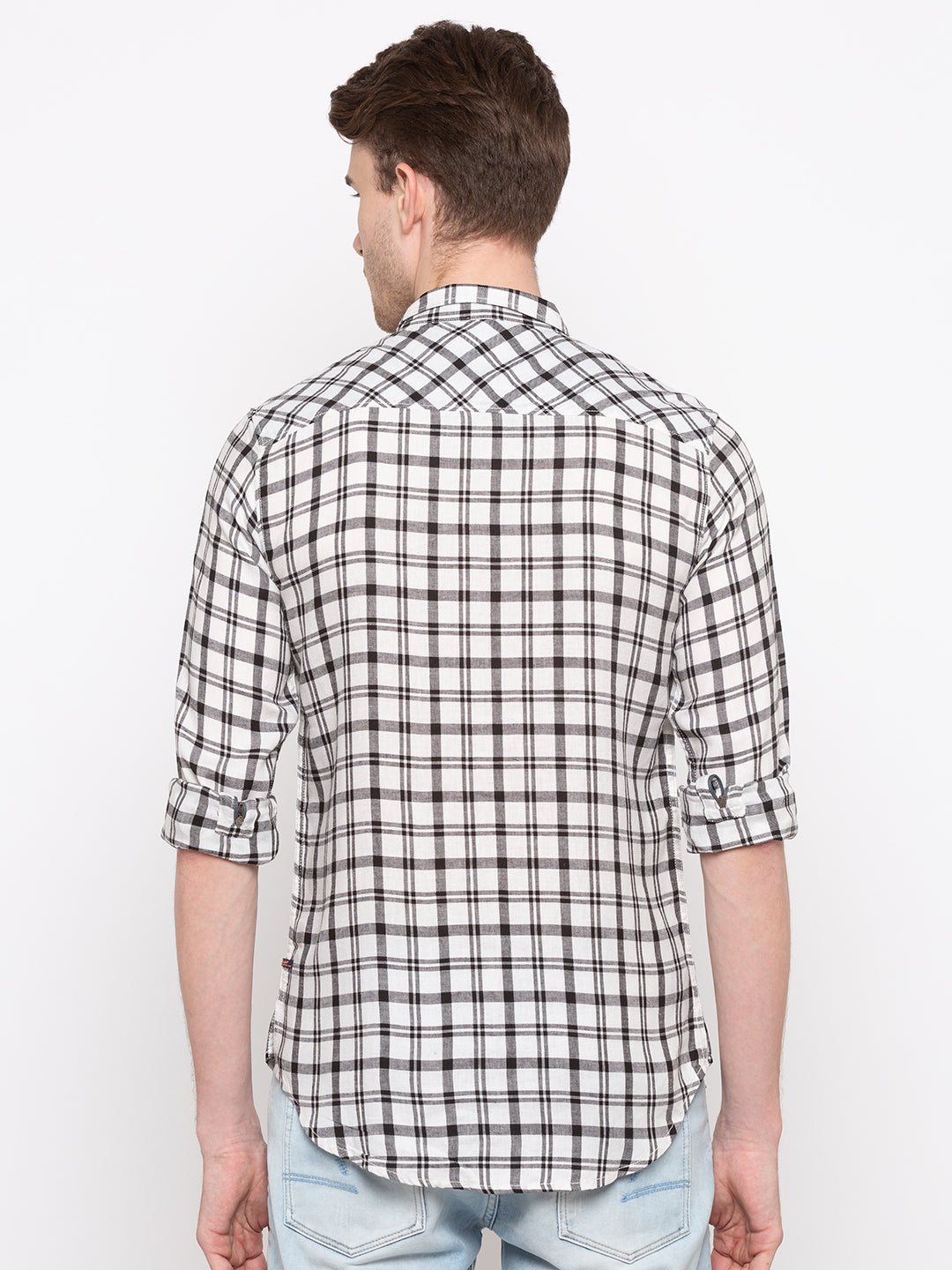 Spykar Men White Checked Slim Fit Casual Shirt