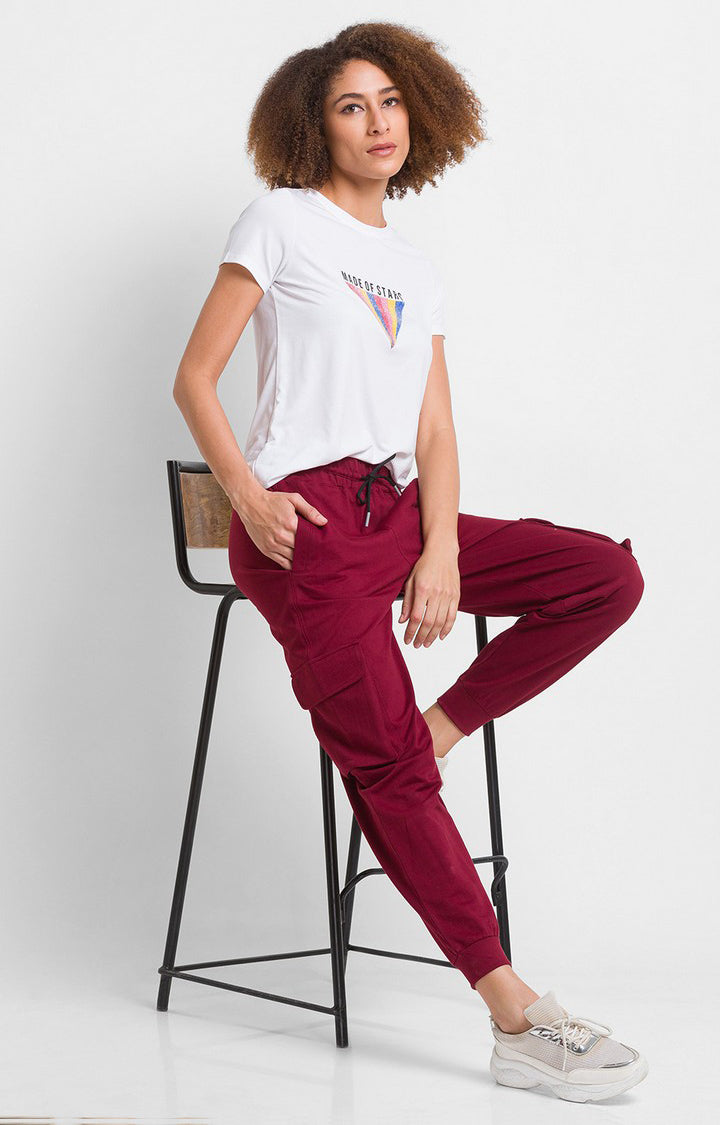 Spykar Wine Cotton Regular Fit Trackpant For Women