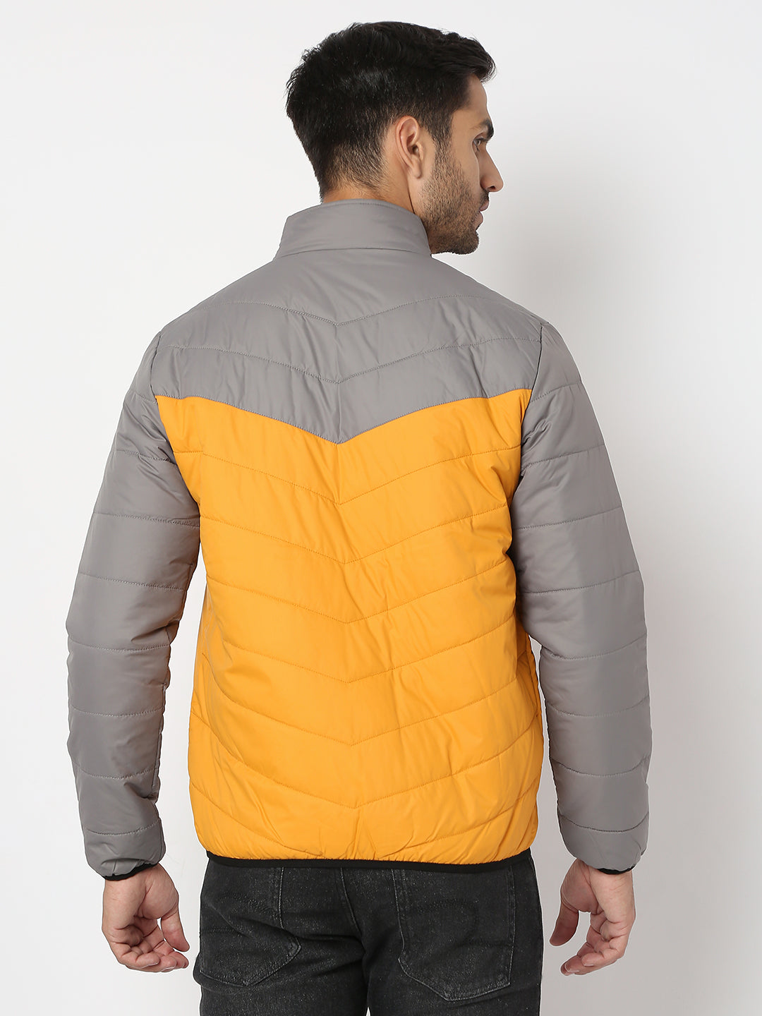 Spykar Men Grey & Mustard Nylon Regular Fit Jacket