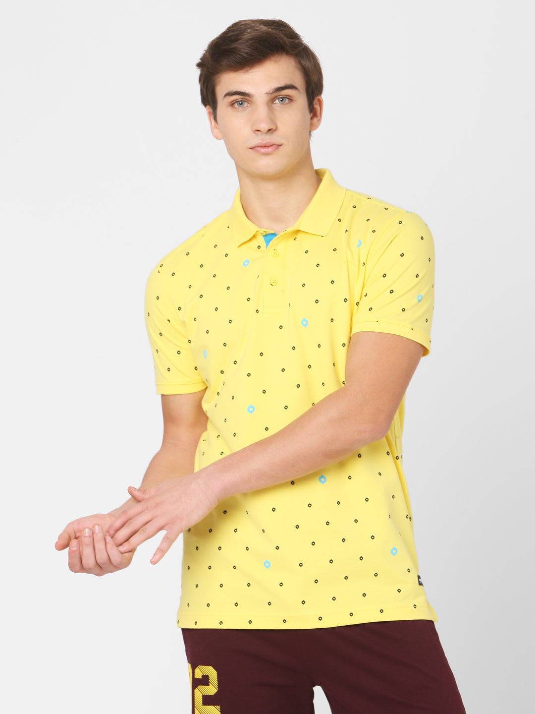 Spykar Men Yellow Cotton Slim Fit Polo T-Shirt