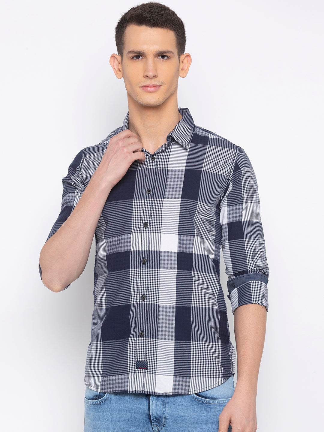 Spykar Men Navy Checked Slim Fit Casual Shirt