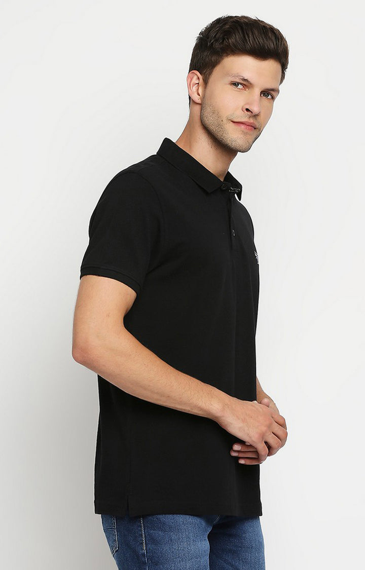 Spykar Men Black Cotton Printed Half Sleeve Polo T-shirt