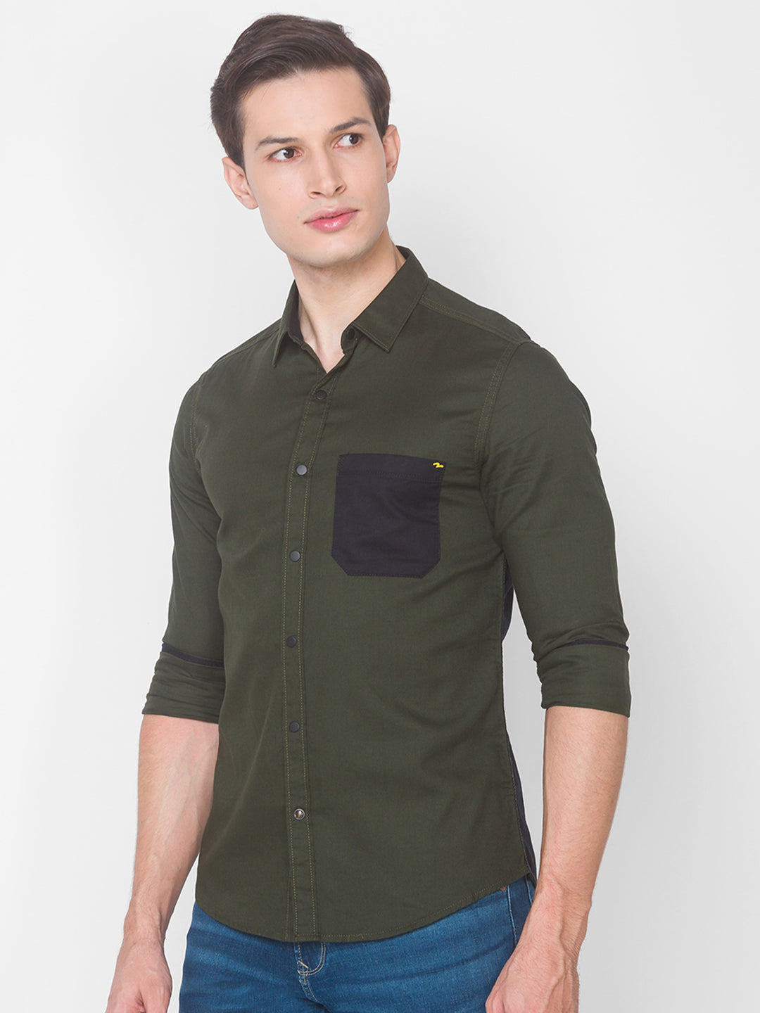 Spykar Slim Fit Black Cotton Men Shirt