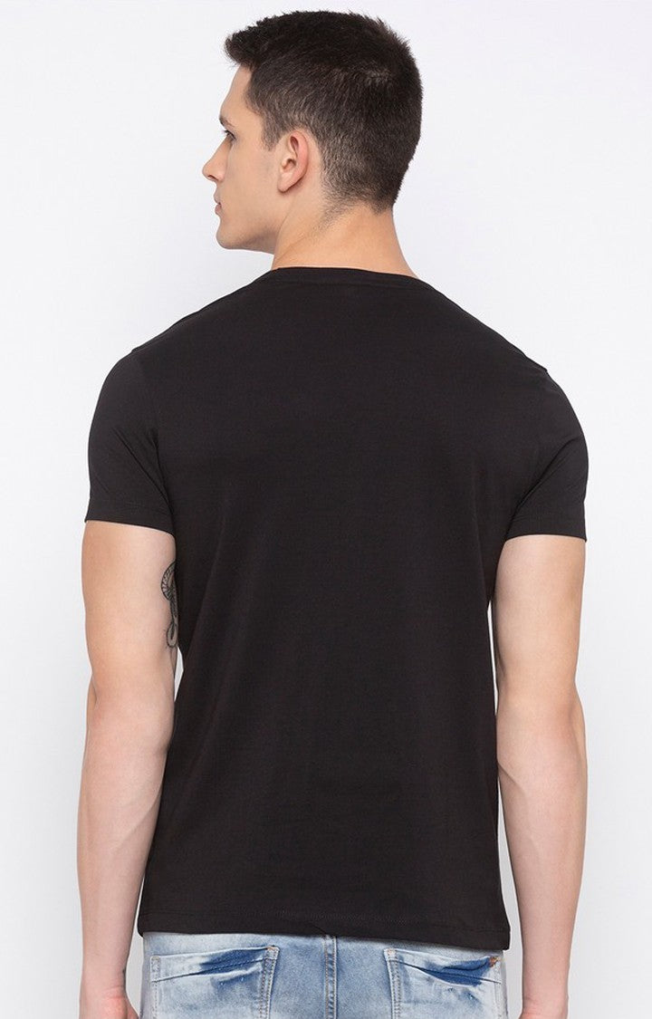 Spykar Men Black Cotton Slim Fit Round Neck T-Shirt