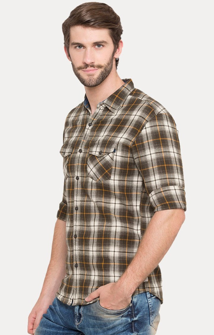 Spykar Men'S Green Cotton Checked Casual Shirts