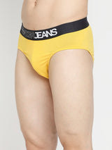 Men Premium Yellow & Navy Blue Cotton Blend Brief - Pack Of 2- Underjeans By Spykar