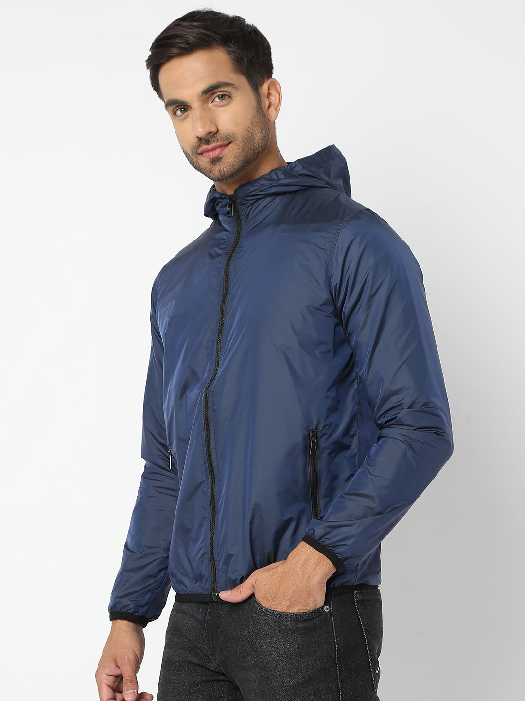 Spykar Men Carbon Blue Cotton Regular Fit Jacket