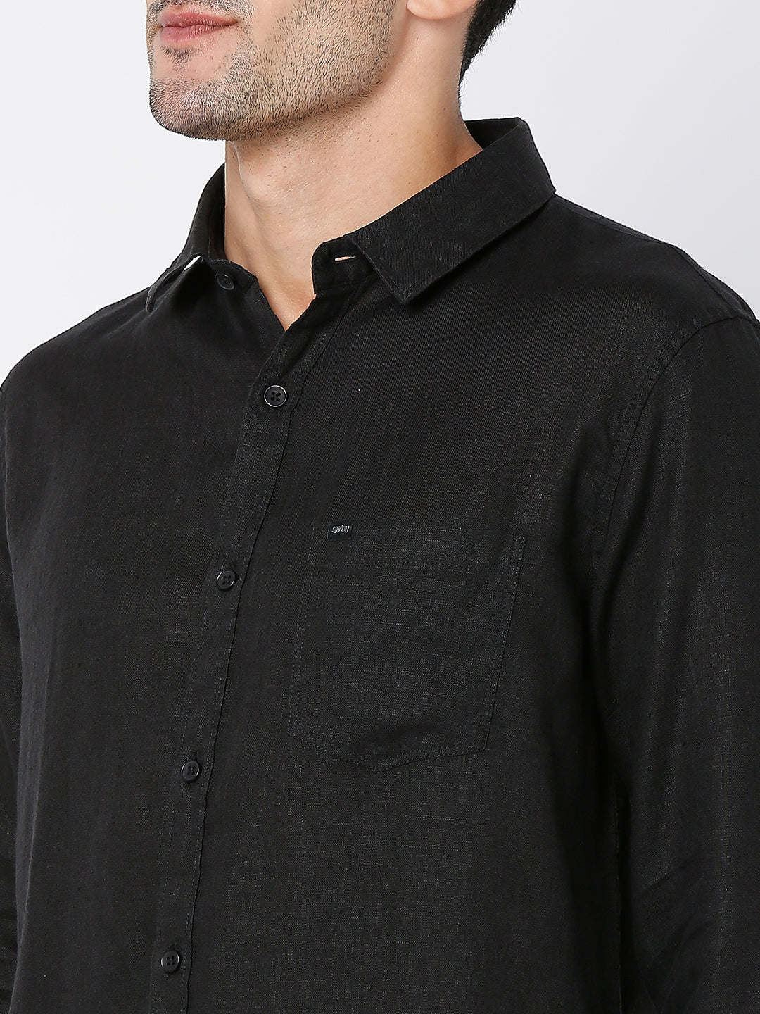 Spykar Men Black Cotton Full Sleeve Plain Shirt