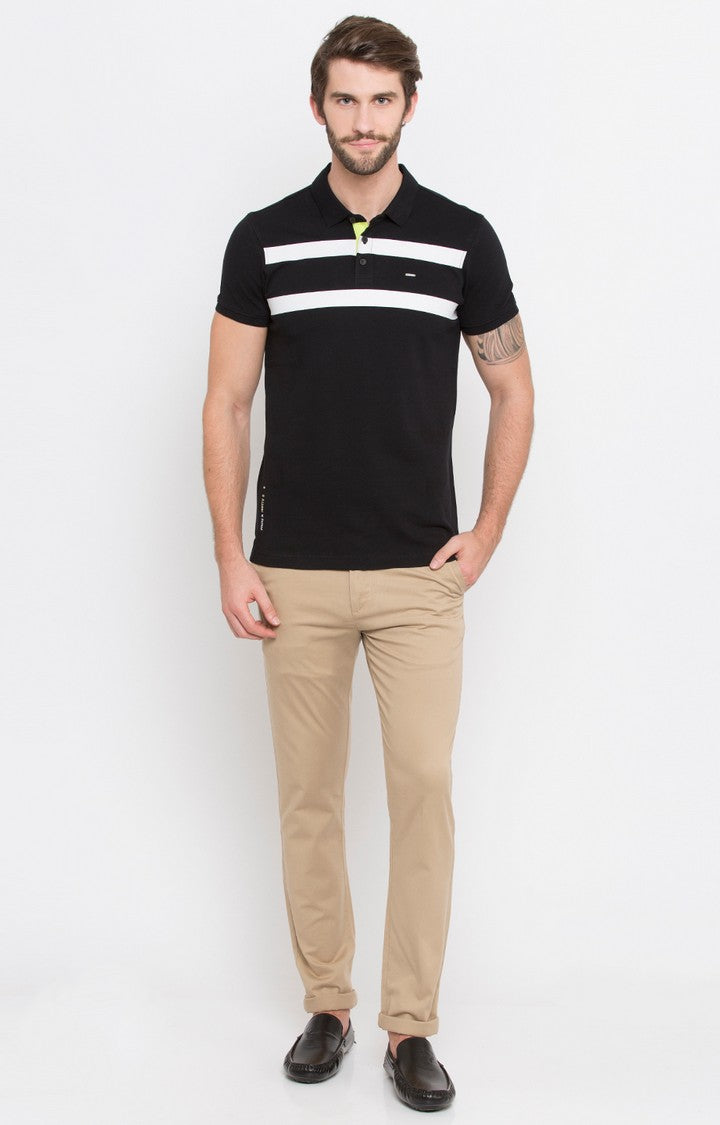 Spykar Black Solid Slim Fit Polo T-Shirt