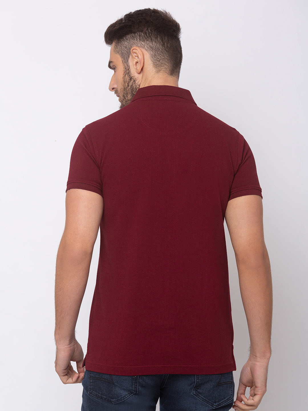 Spykar Men Wine Cotton Slim Fit T-Shirt