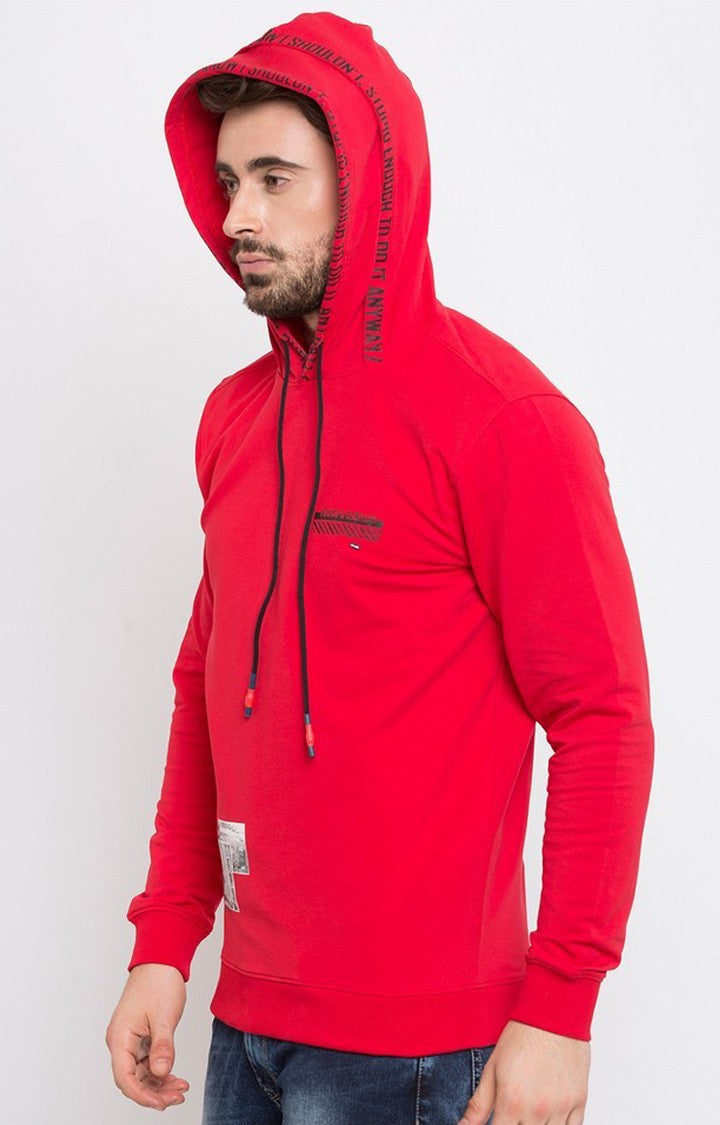 Spykar Men Red Solid Slim Fit Hooded Sweatshirt