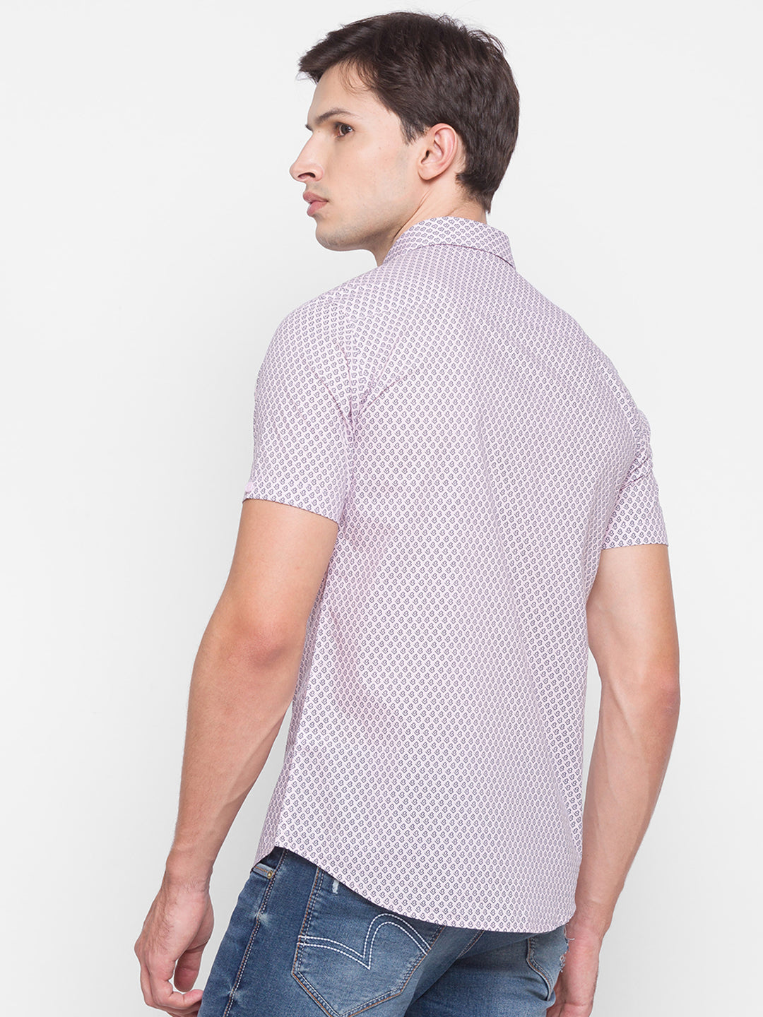 Spykar Slim Fit Pink Cotton Men Shirt