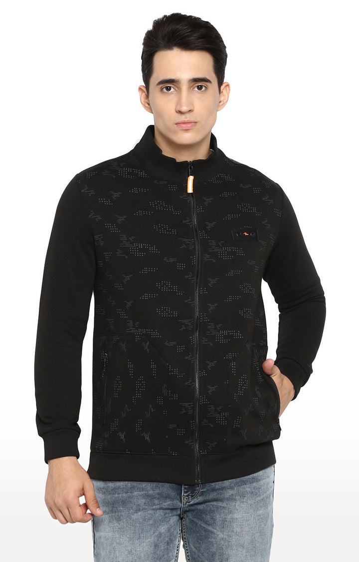 Spykar Men Jet Black Cotton Full Sleeve Slim Fit Sweatshirt