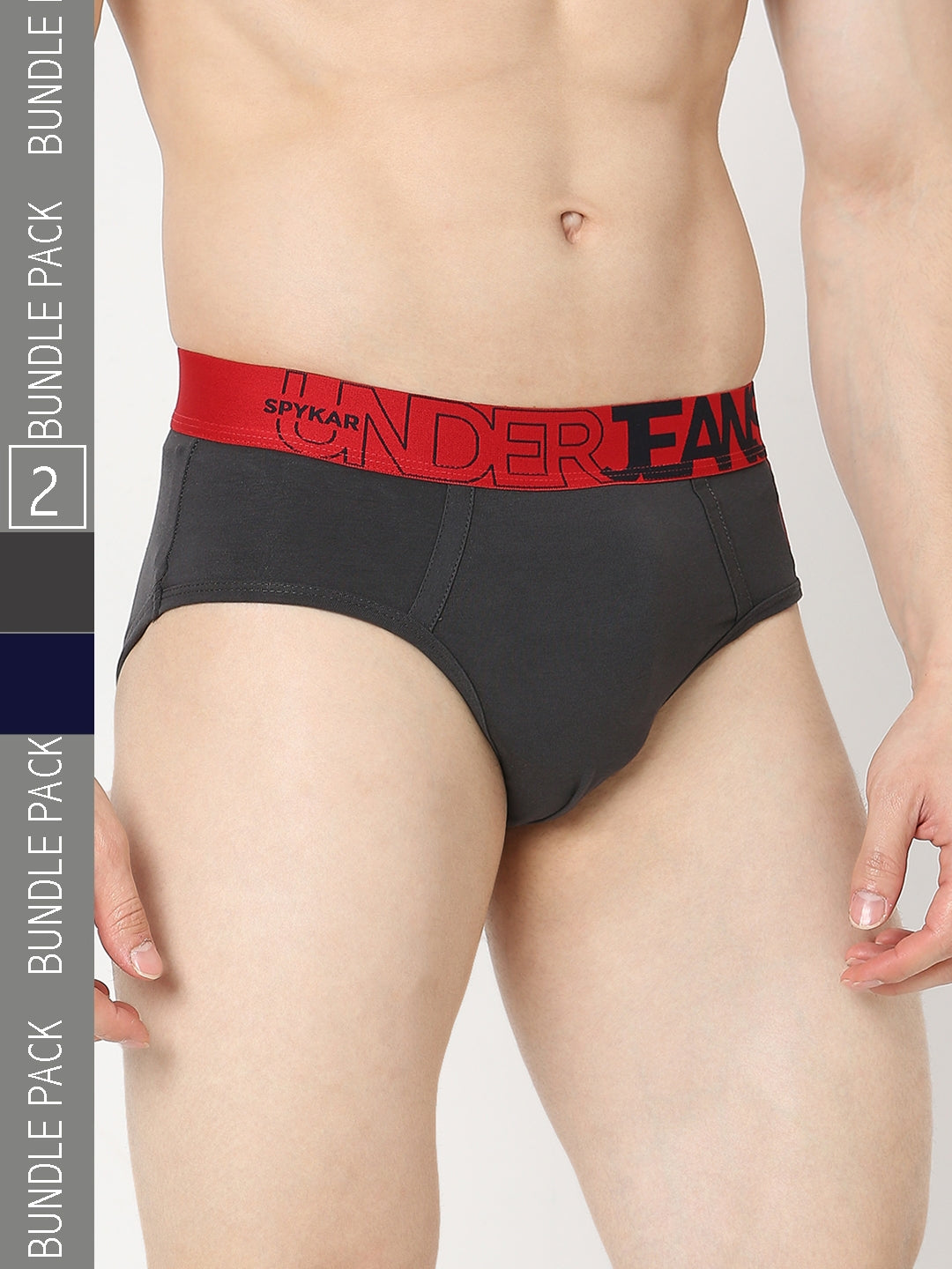 Underjeans by Spykar Men Premium Pack of 2 Navy-Grey Brief