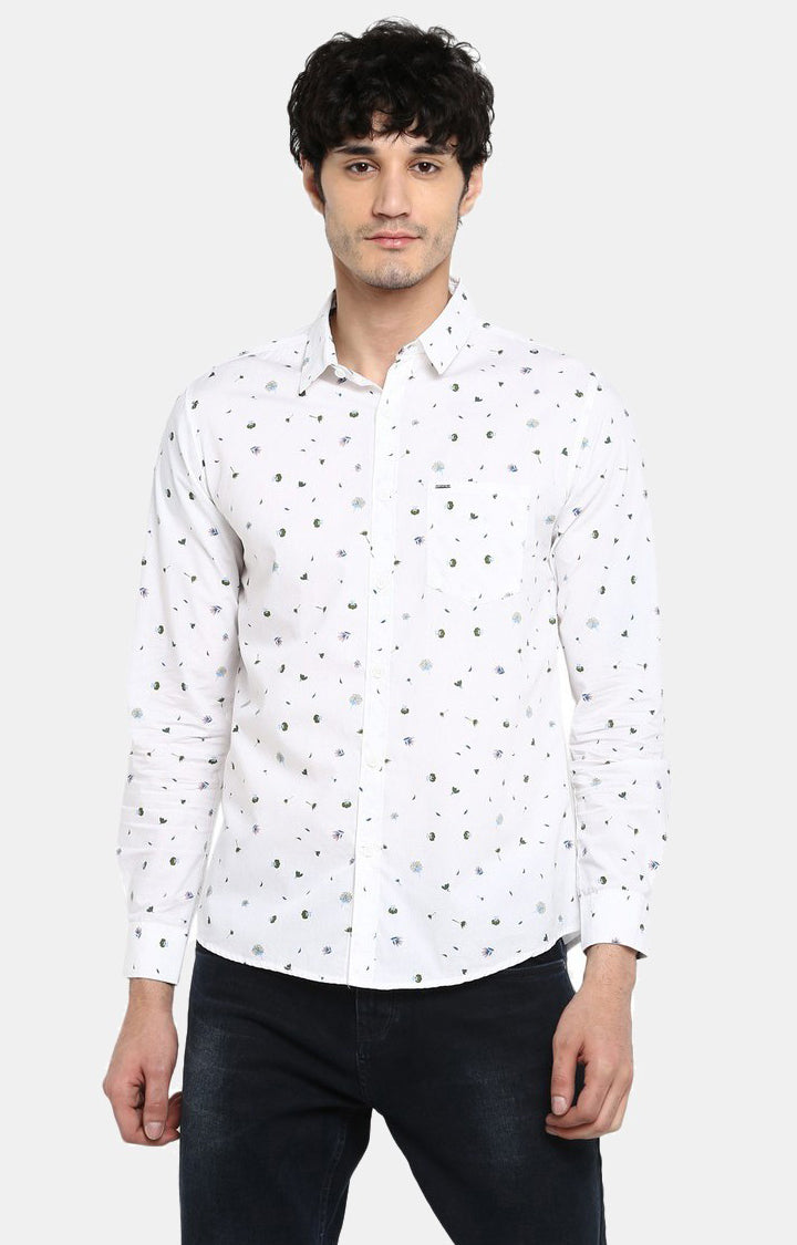 Spykar White Cotton Slim Fit Shirts For Men