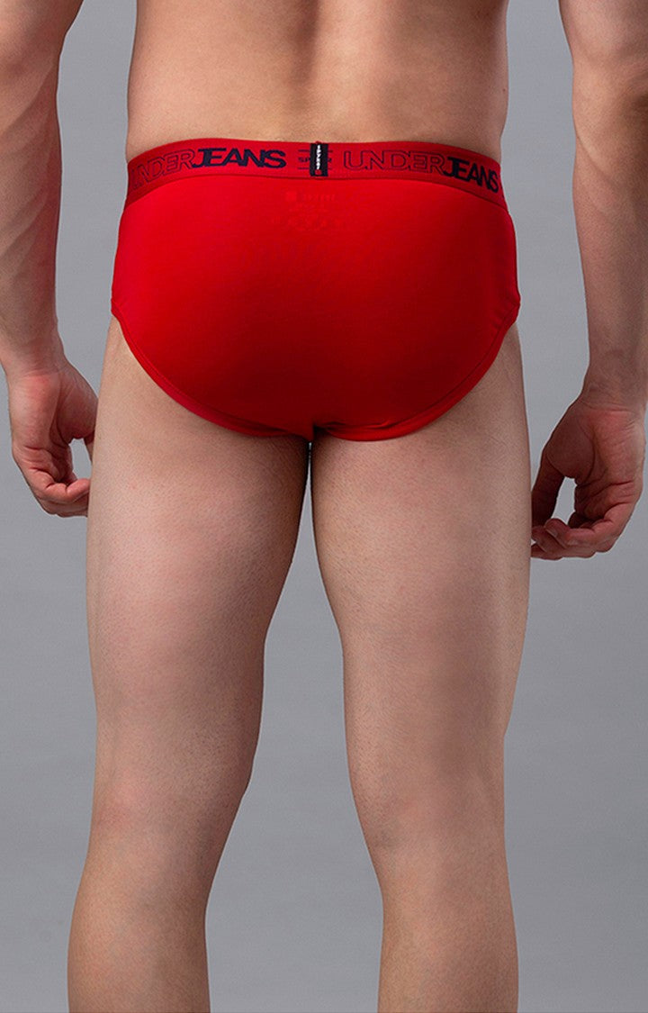 Red Cotton Blend Brief For Men Premium- Underjeans By Spykar