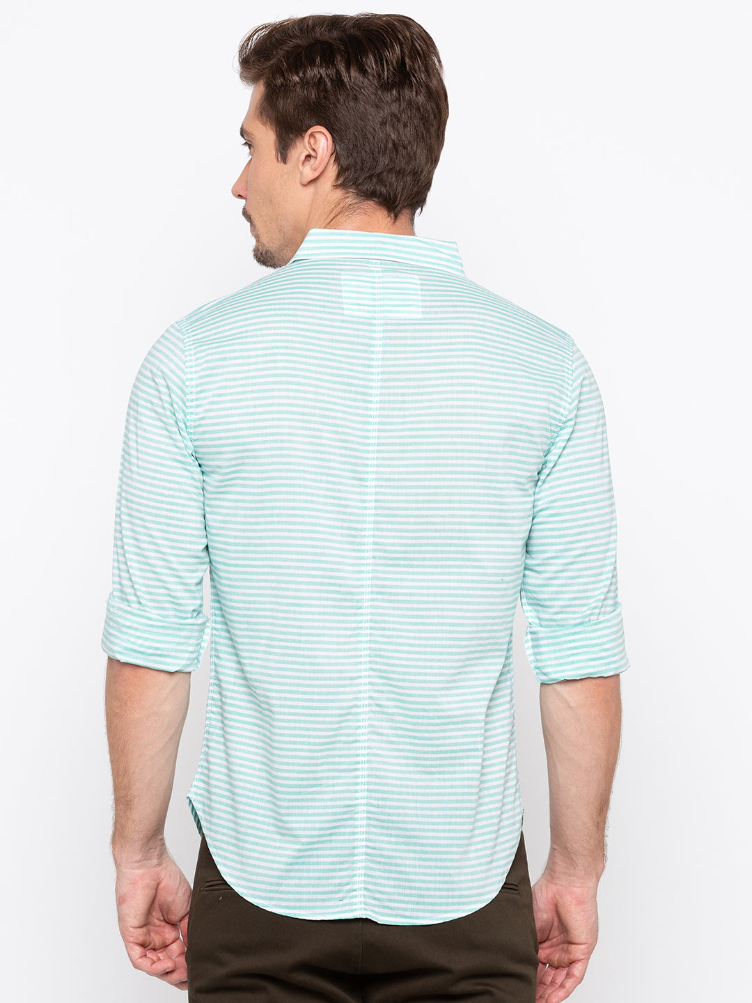 Spykar Men Mint Striped Slim Fit Casual Shirt