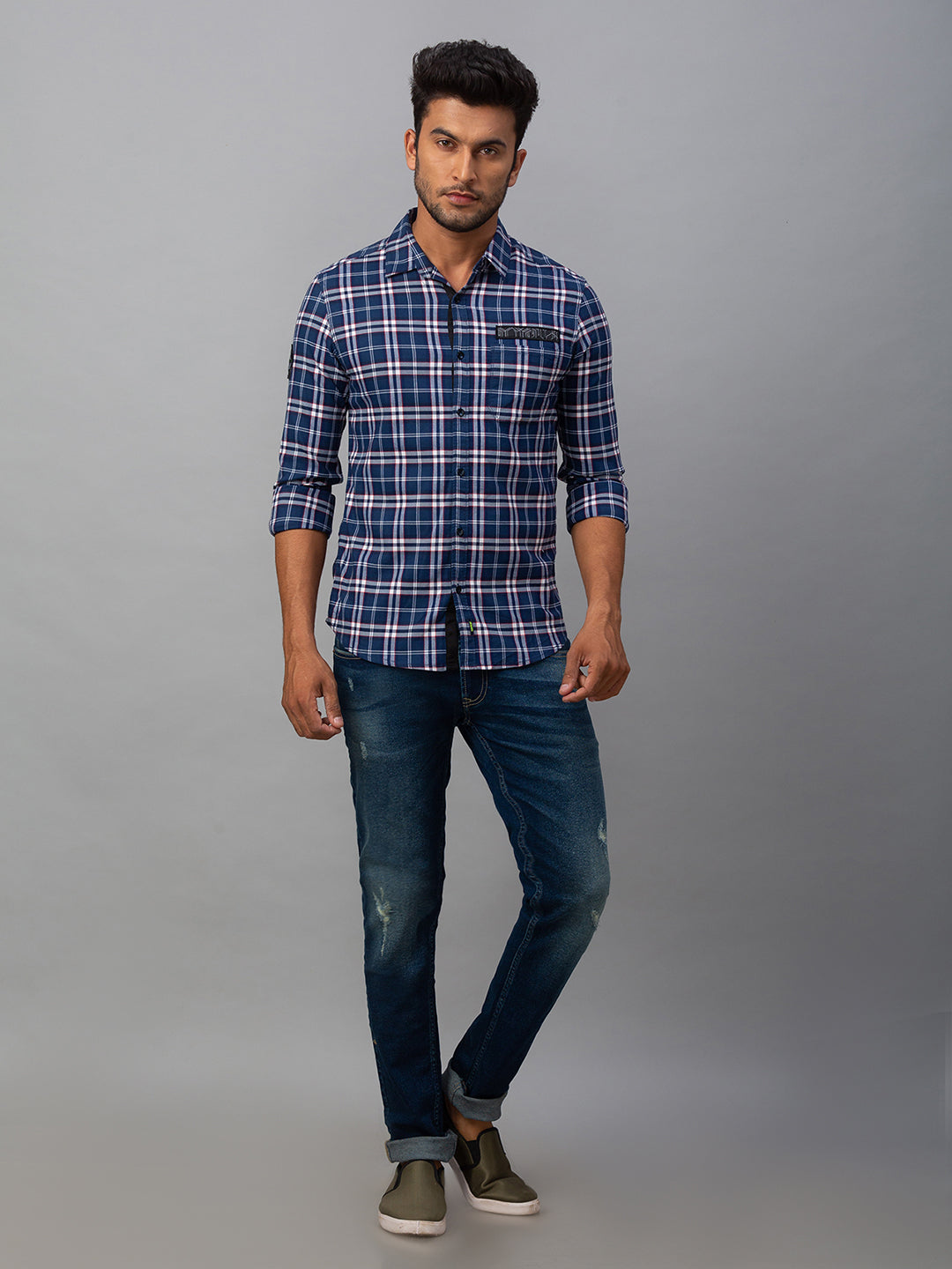 Spykar Men Blue Cotton Slim Fit Shirt