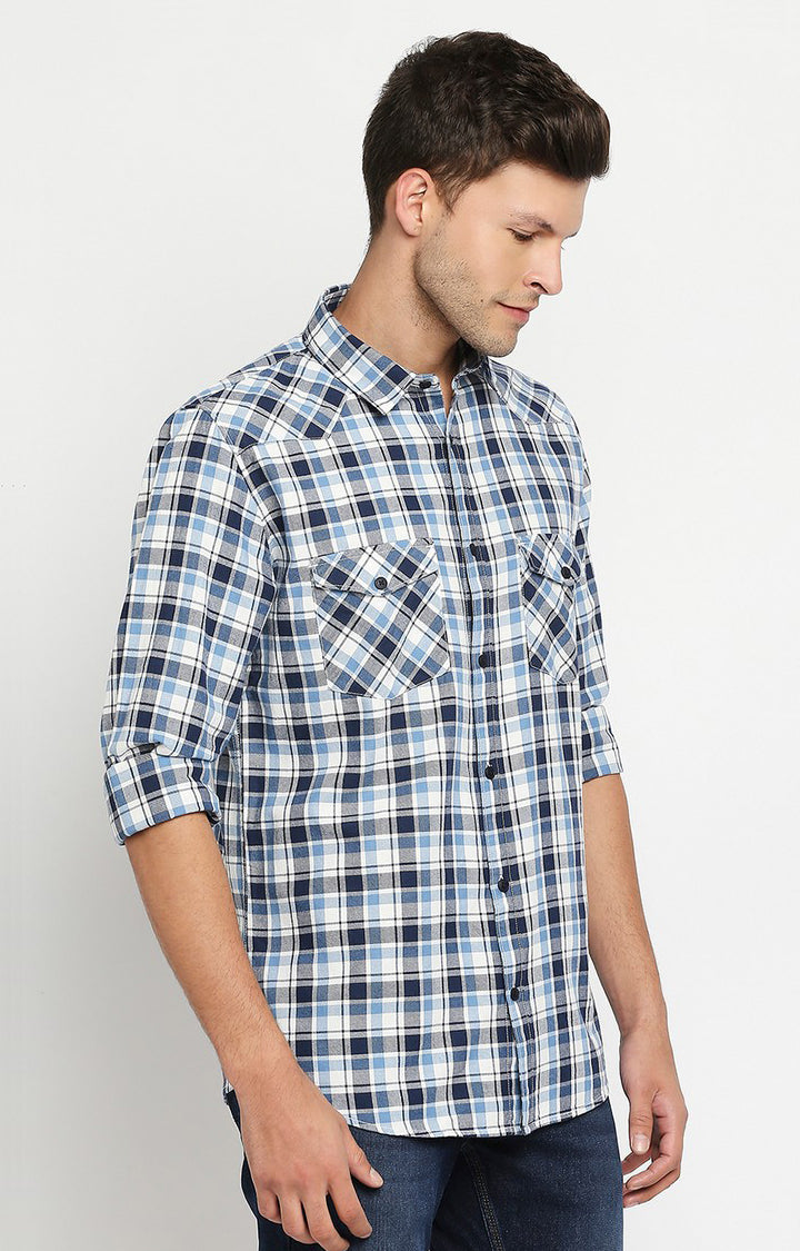 Spykar Men Dark Blue Slim Fit Full Sleeve Checkered Shirt