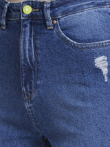 Spykar Women Mid Blue Cotton Straight Fit Regular Length Highly Distressed Jeans -(Bella)
