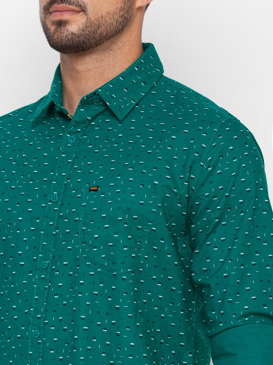 Spykar Sporty Green Cotton Full Sleeve Printed Shirt For Men