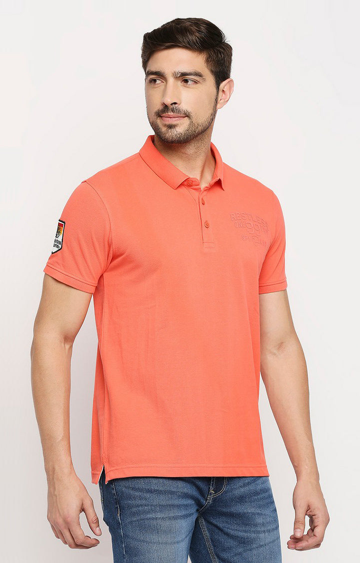 Spykar Men Orange Cotton Regular Polo T-Shirt