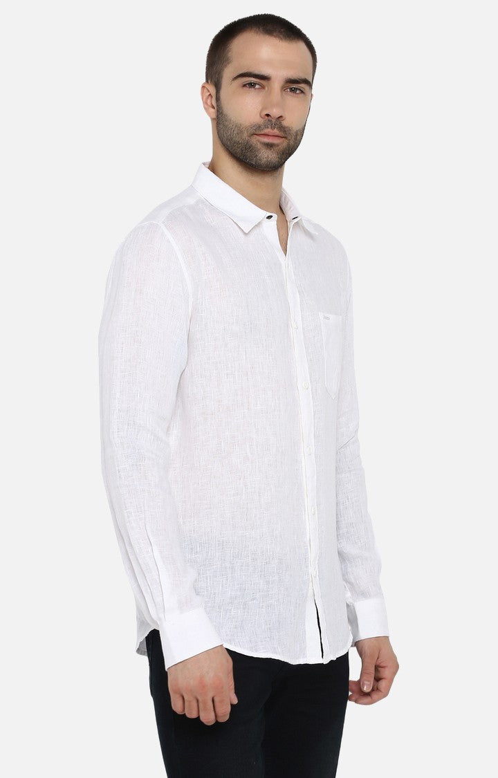 Spykar Men'S White Linen Solid Casual Shirts