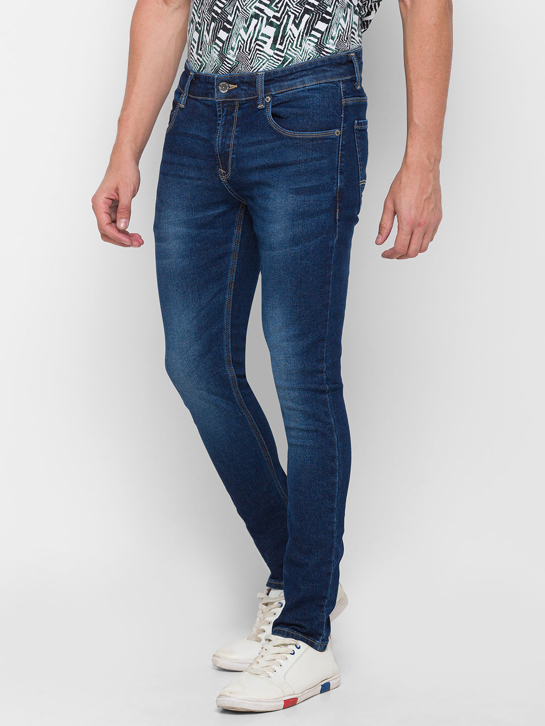 Spykar Men Blue Cotton Super Slim Fit Tapered Length Jeans (Super Skinny)